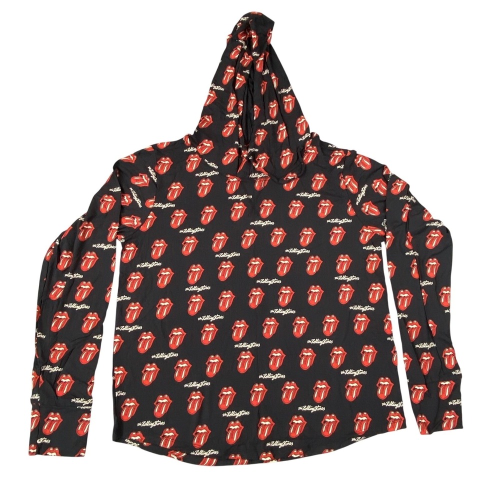 MeUndies‎ The Rolling Stones Tongue Lips Logo Pullover Hoodie Black WOMENS Large